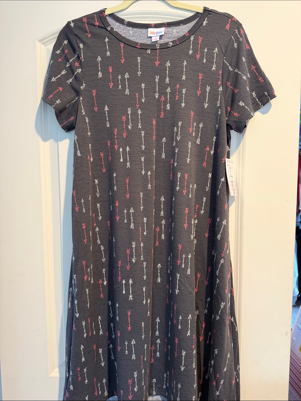 LuLaRoe Women's High-Low Arrow Print Dress - Black with Pink & White Arrows
